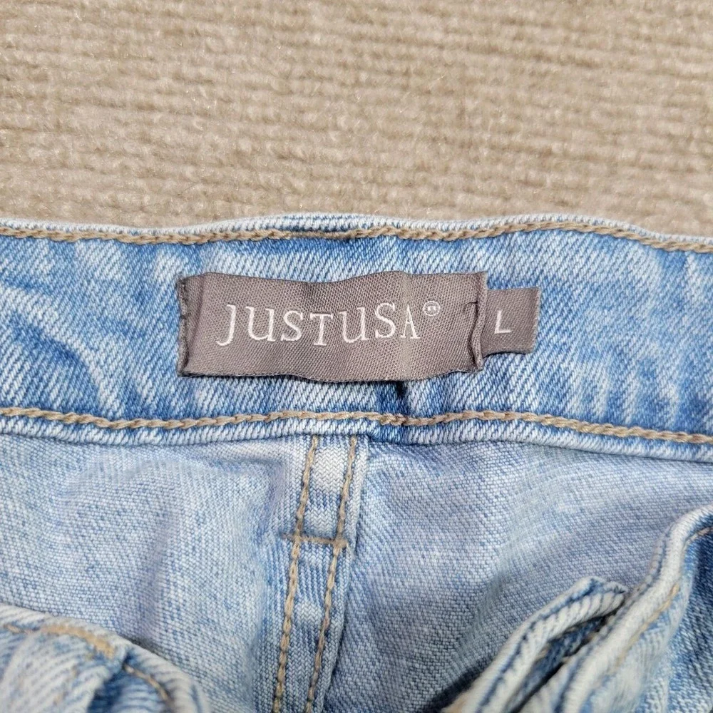 Just USA Jean Shorts Womens Large Blue Light Wash Frayed‎ Hem Casual Denim